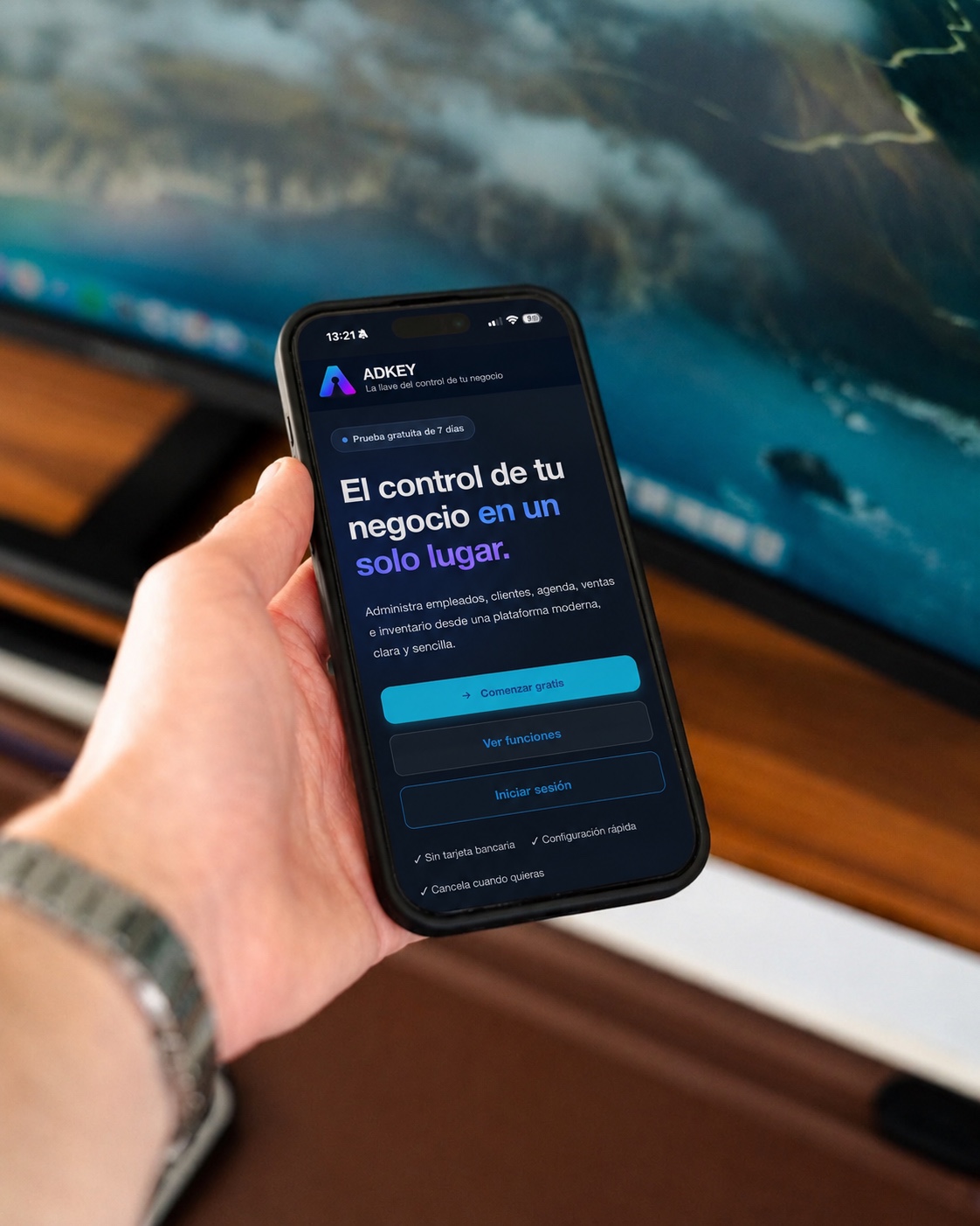 Página de AdKey mostrada desde un teléfono celular
